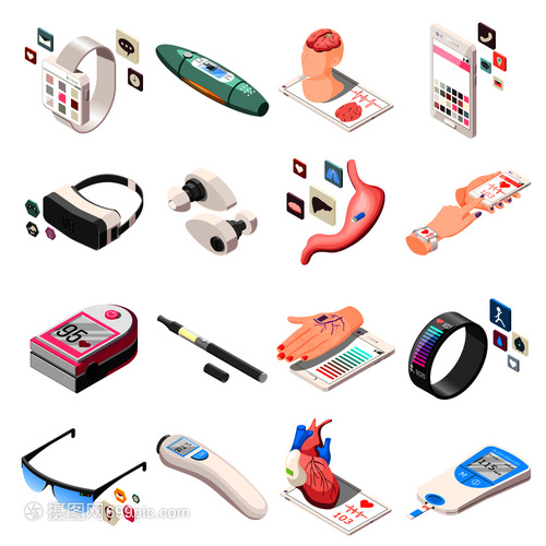 便攜式電子產(chǎn)品在醫(yī)學(xué)生活中的等距圖標(biāo)應(yīng)用
